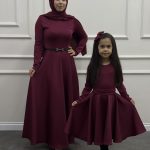 Belden Oturtma Anne Kız Elbise Bordo