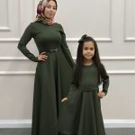 Belden Oturtma Anne Kız Elbise Haki