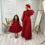 Kolu Tül Anne Kız Kombin Elbise Kırmızı