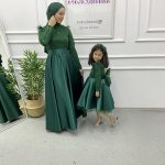 Boncuk Saten Anne Kız Kombin Yeşil