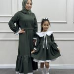 İki Renkli Anne Kız Kombin Haki