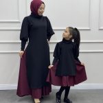 Renk Uyumu Anne Kız Kombin Siyah-Bordo