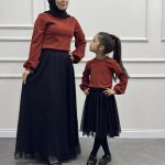Günlük Anne Kız Kombin Kiremit-Siyah