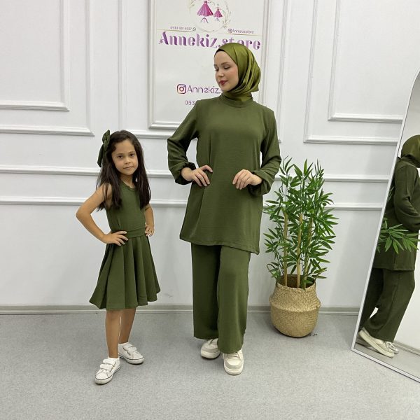 Tunik Pantolon Anne Kız Kombin Yeşil