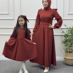 Omzu Bağcıklı Anne Kız Kombin Kiremit Rengi