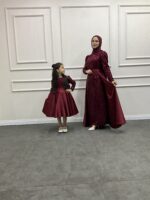 Anne Kız Pelerinli Abiye Bordo