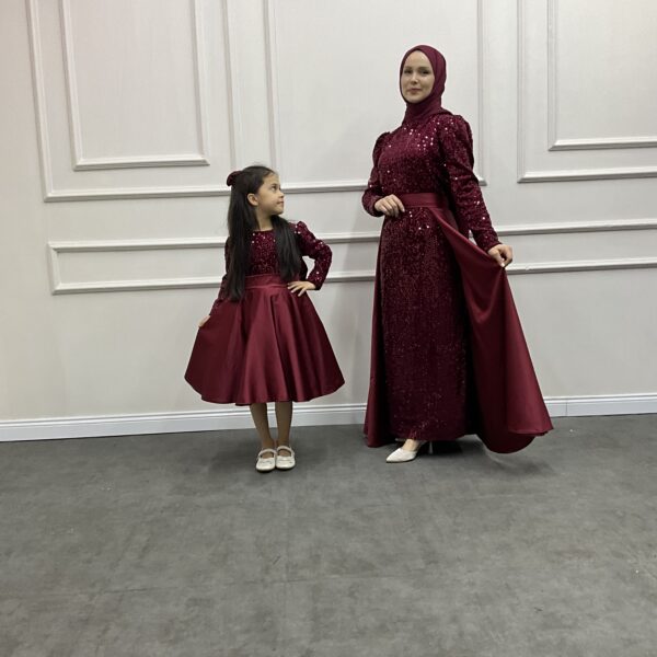 Anne Kız Pelerinli Abiye Bordo