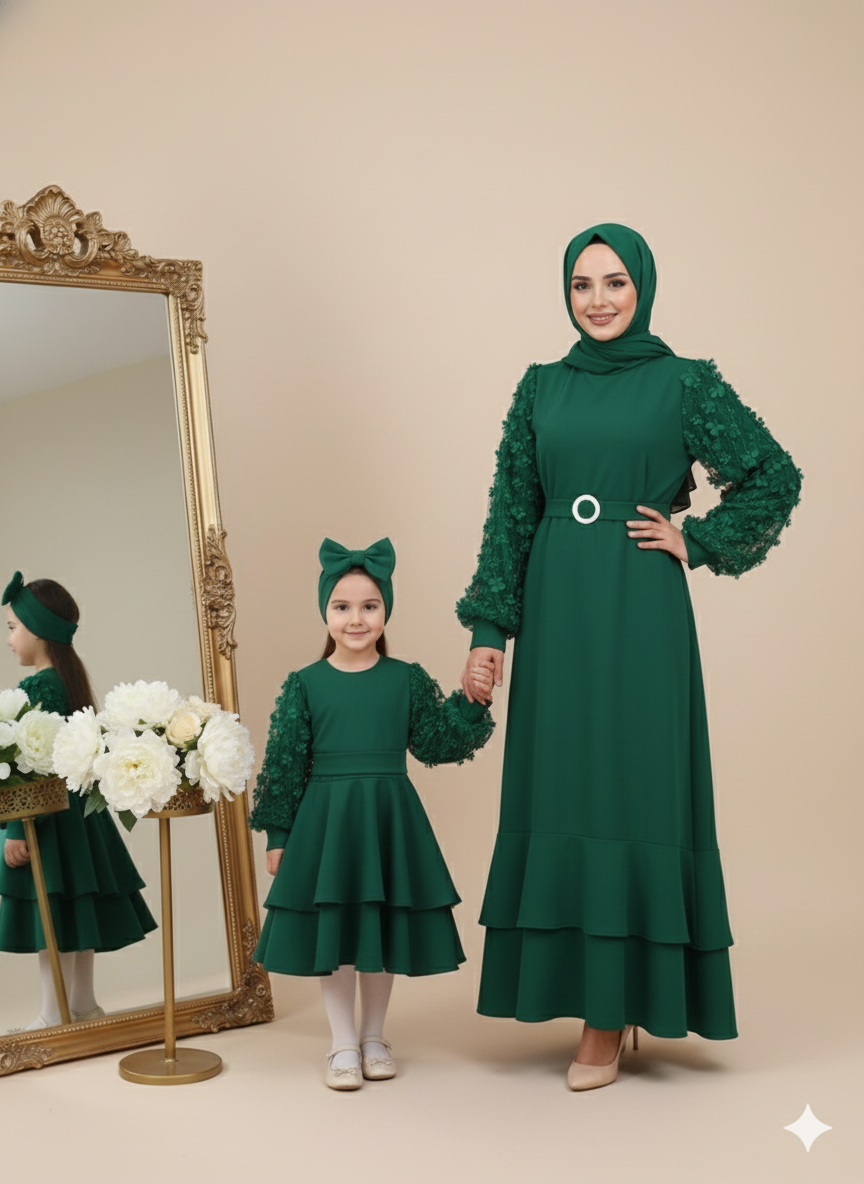 Anne Kız Elbise Yeşil