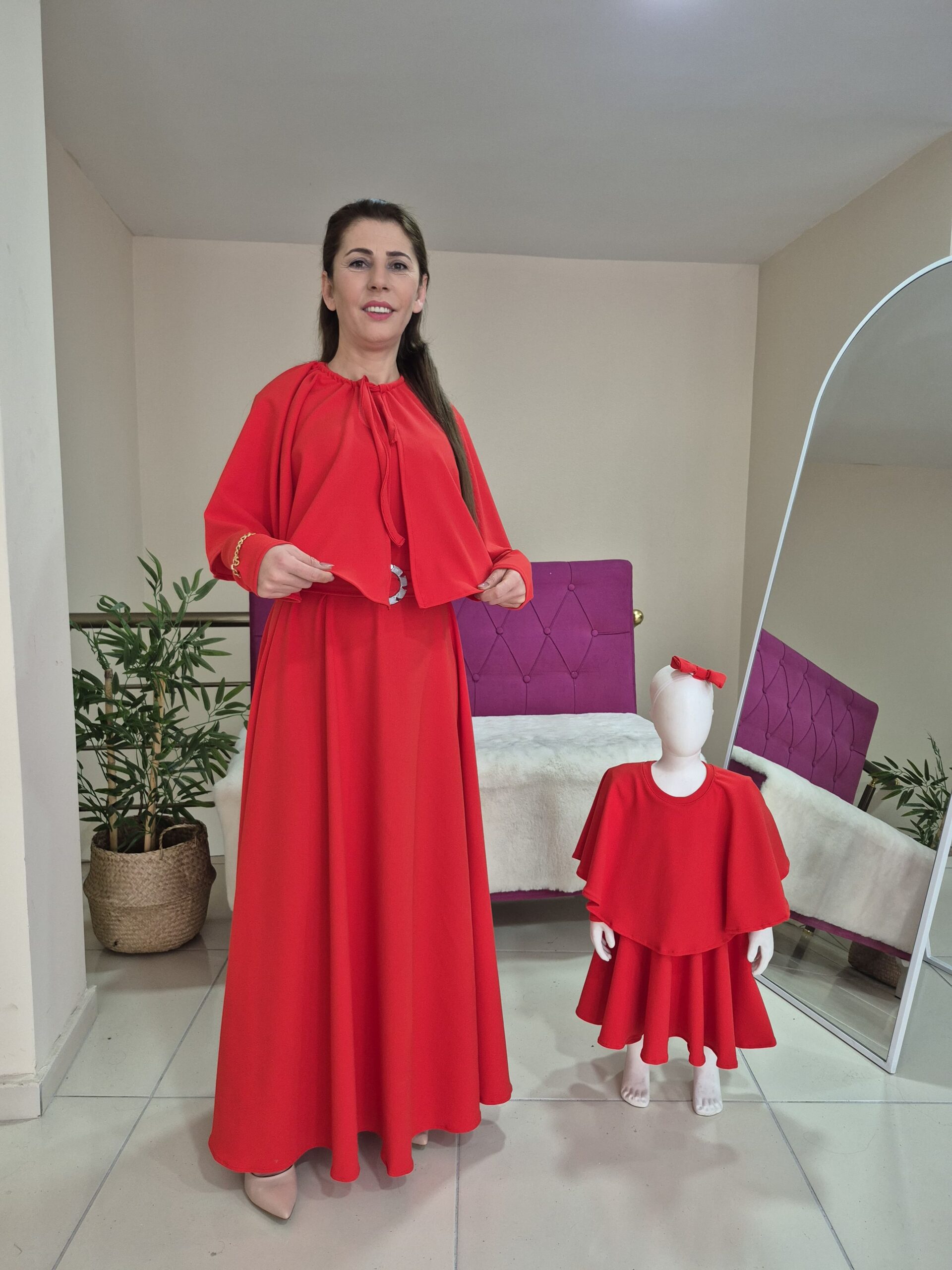Anne Kız Elbise KIRMIZI