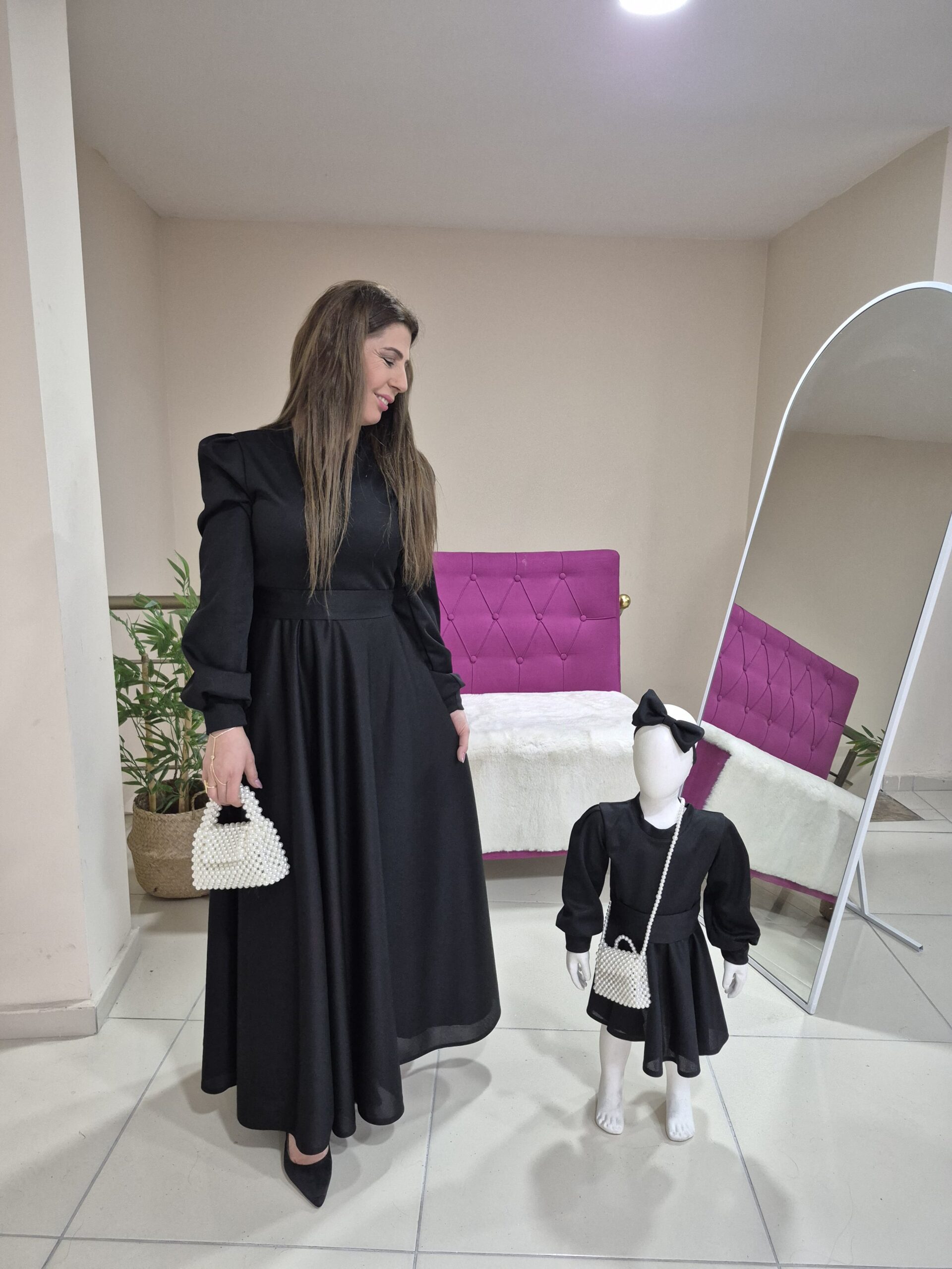 Anne Kız Elbise SİYAH