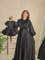 Anne Kız Saten Abiye SİYAH